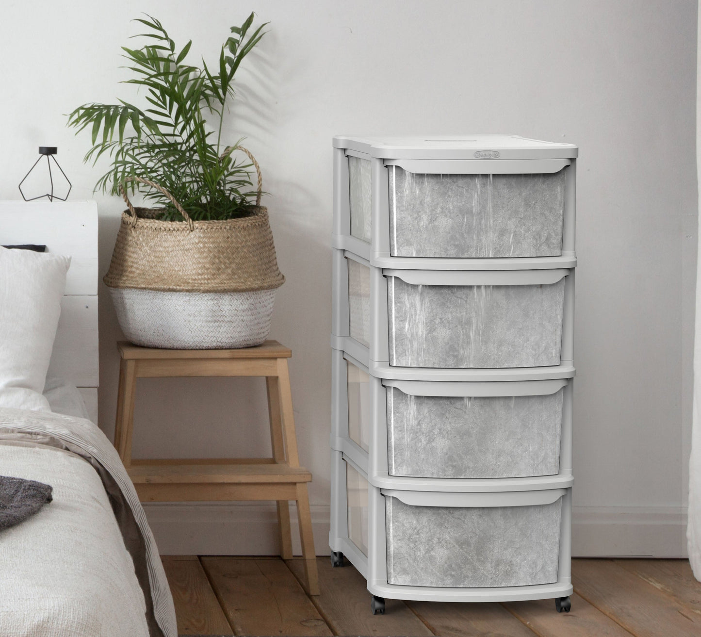 Ceramic 4 Tiers Multipurpose Storage Cabinet with Wheels - Cosmoplast Qatar