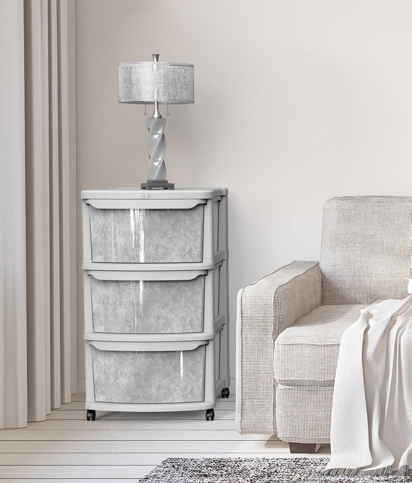 Ceramic 3 Tiers Multipurpose Storage Cabinet with Wheels - Cosmoplast Qatar