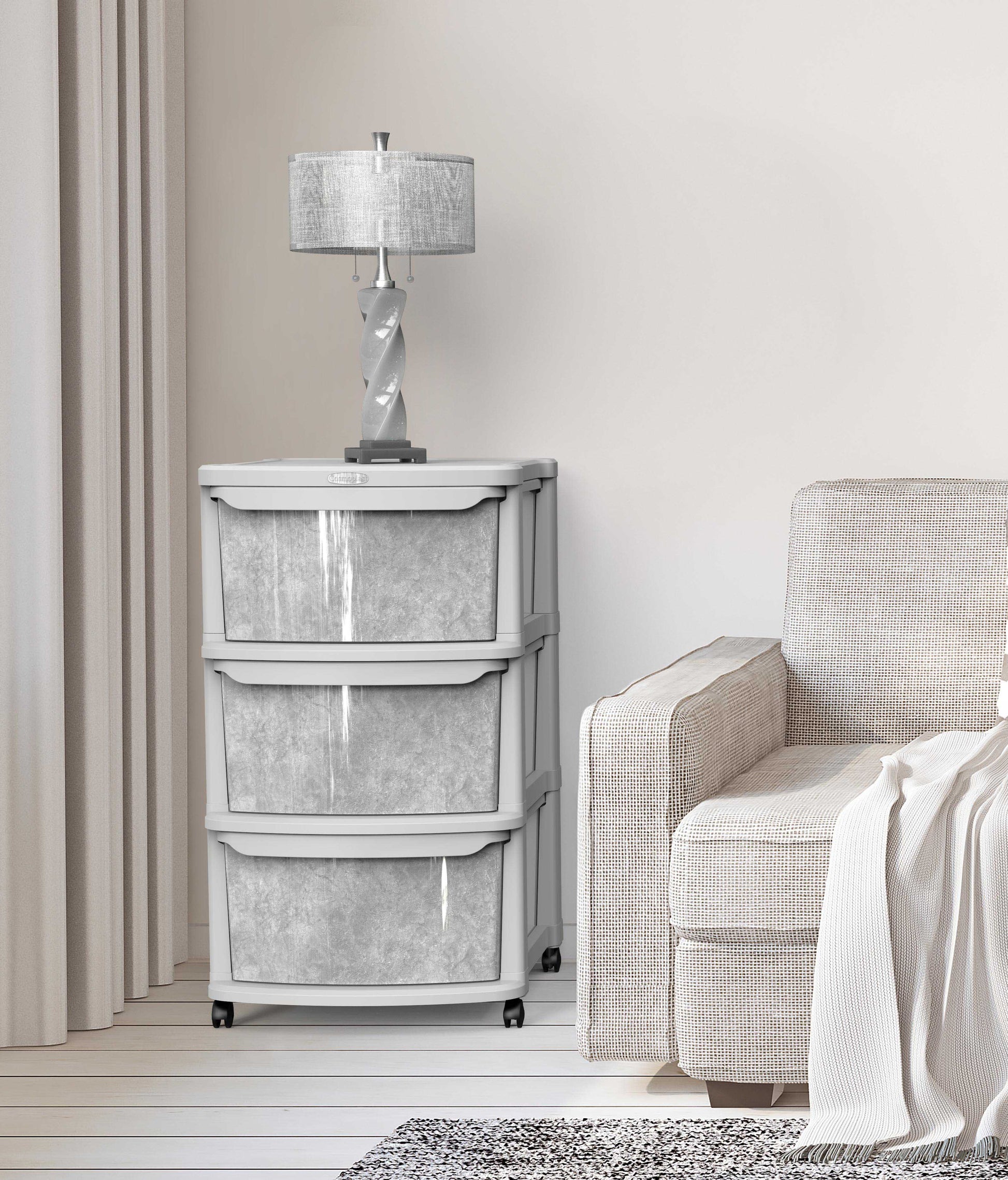 Ceramic 3 Tiers Multipurpose Storage Cabinet with Wheels - Cosmoplast Qatar