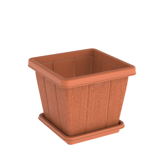 20L Cedargrain Square Planter with Tray - Cosmoplast Qatar
