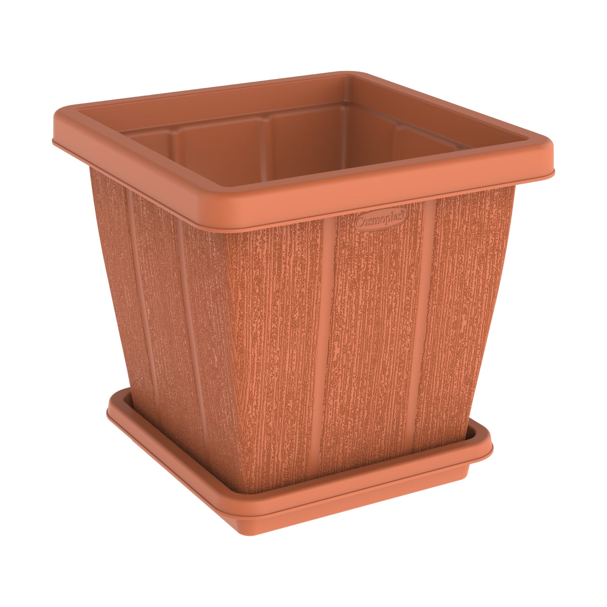 45L Cedargrain Square Planter with Tray - Cosmoplast Qatar