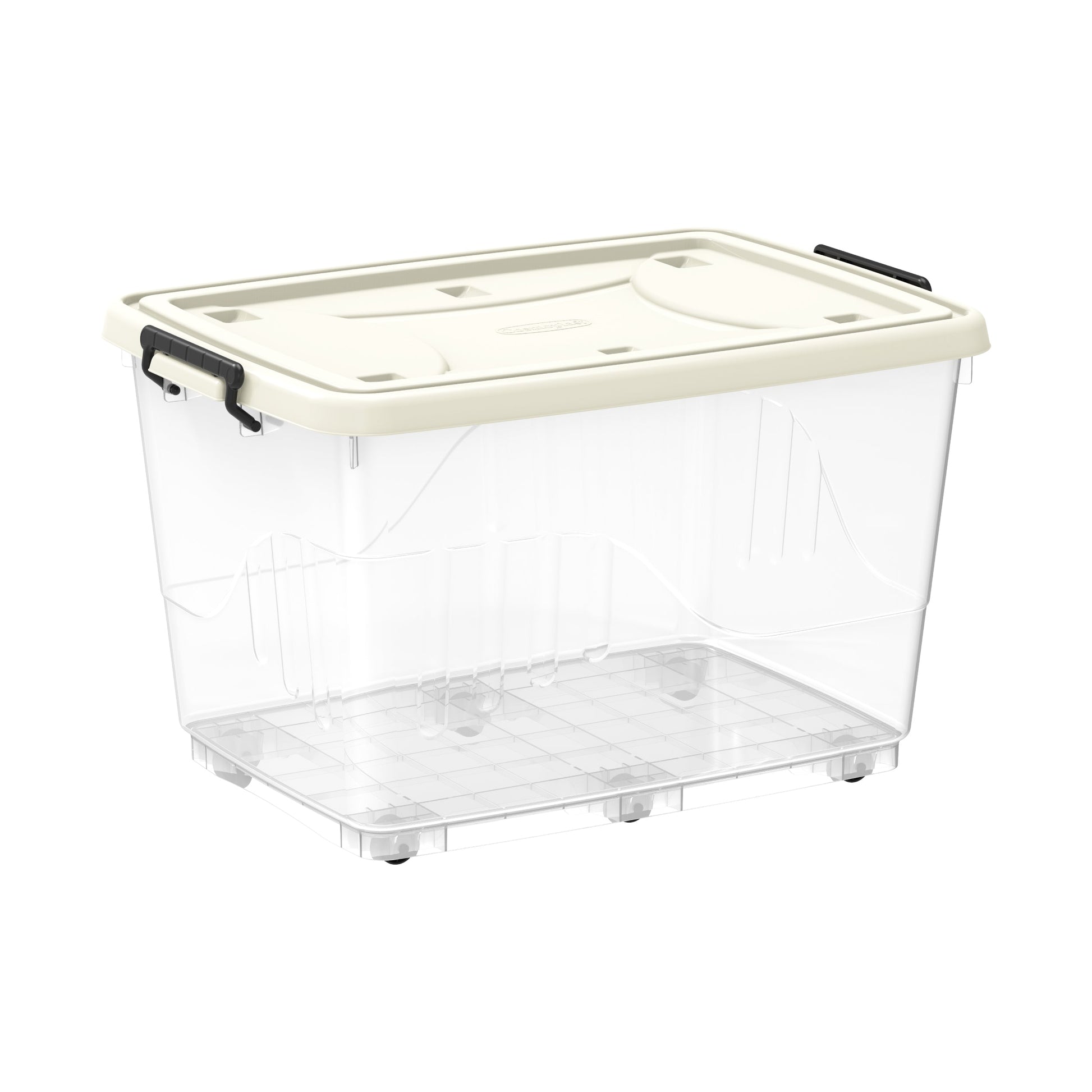 132L Clear Plastic Storage Box with Wheels & Lockable Lid - Cosmoplast Qatar