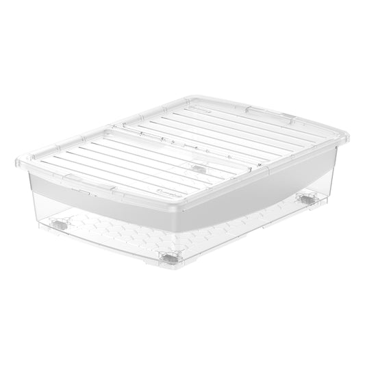 45L Clear Plastic Underbed Storage Box with Wheels & Lockable Lid - Cosmoplast Qatar