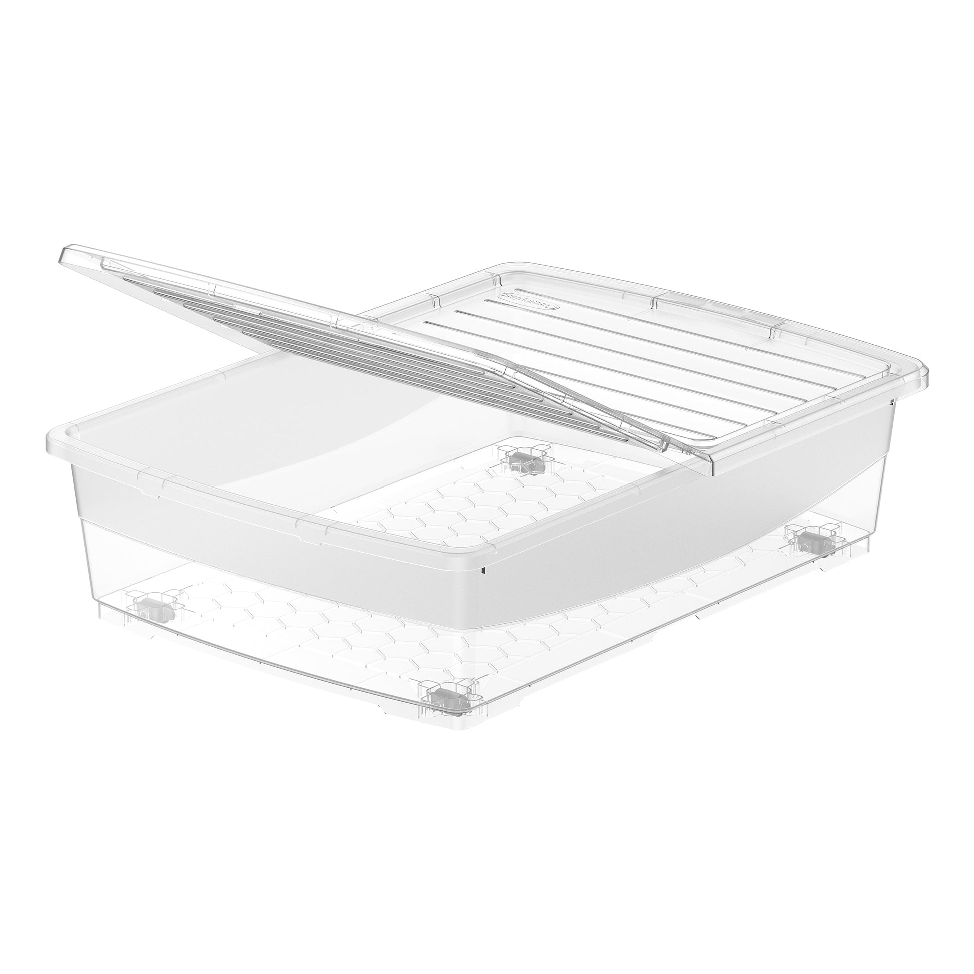 45L Clear Plastic Underbed Storage Box with Wheels & Lockable Lid - Cosmoplast Qatar