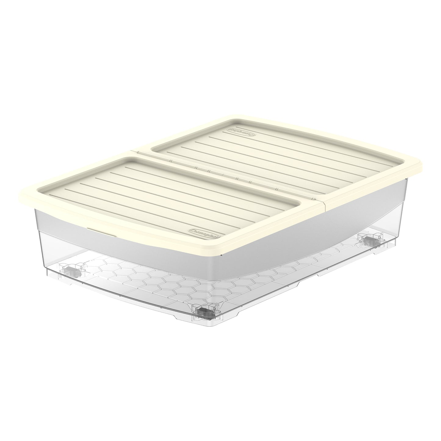 45L Clear Plastic Underbed Storage Box with Wheels & Lockable Lid - Cosmoplast Qatar