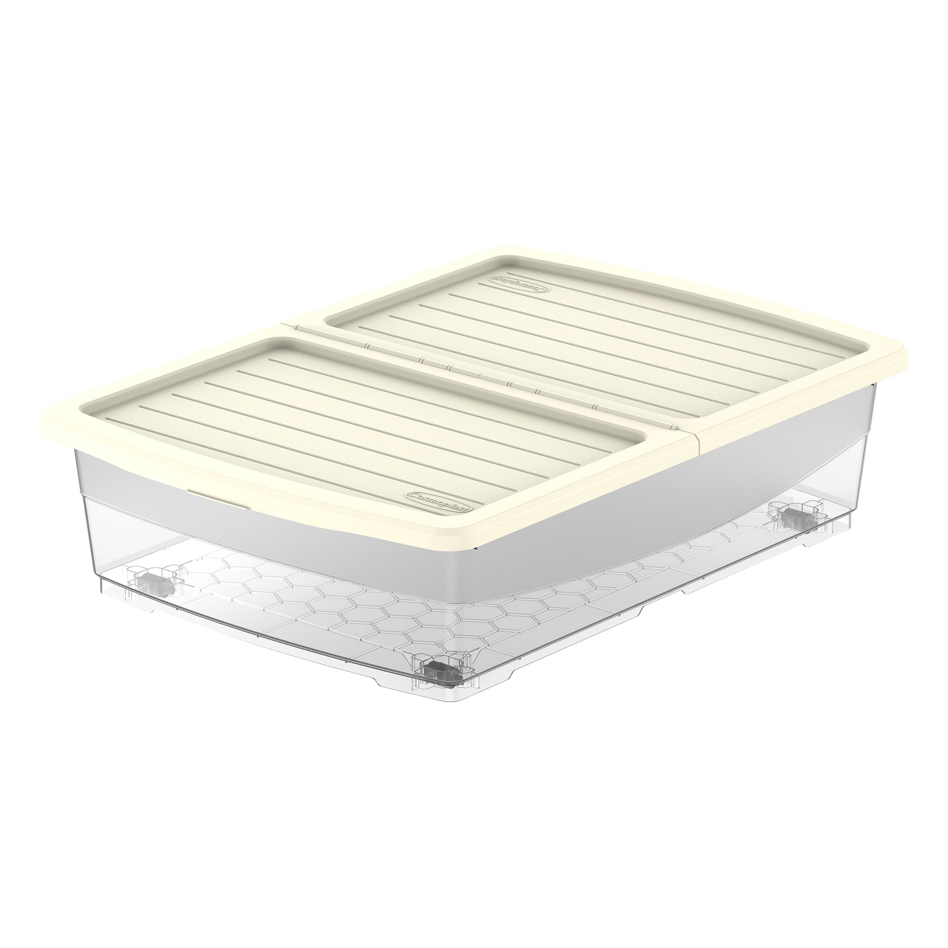 45L Clear Plastic Underbed Storage Box with Wheels & Lockable Lid - Cosmoplast Qatar