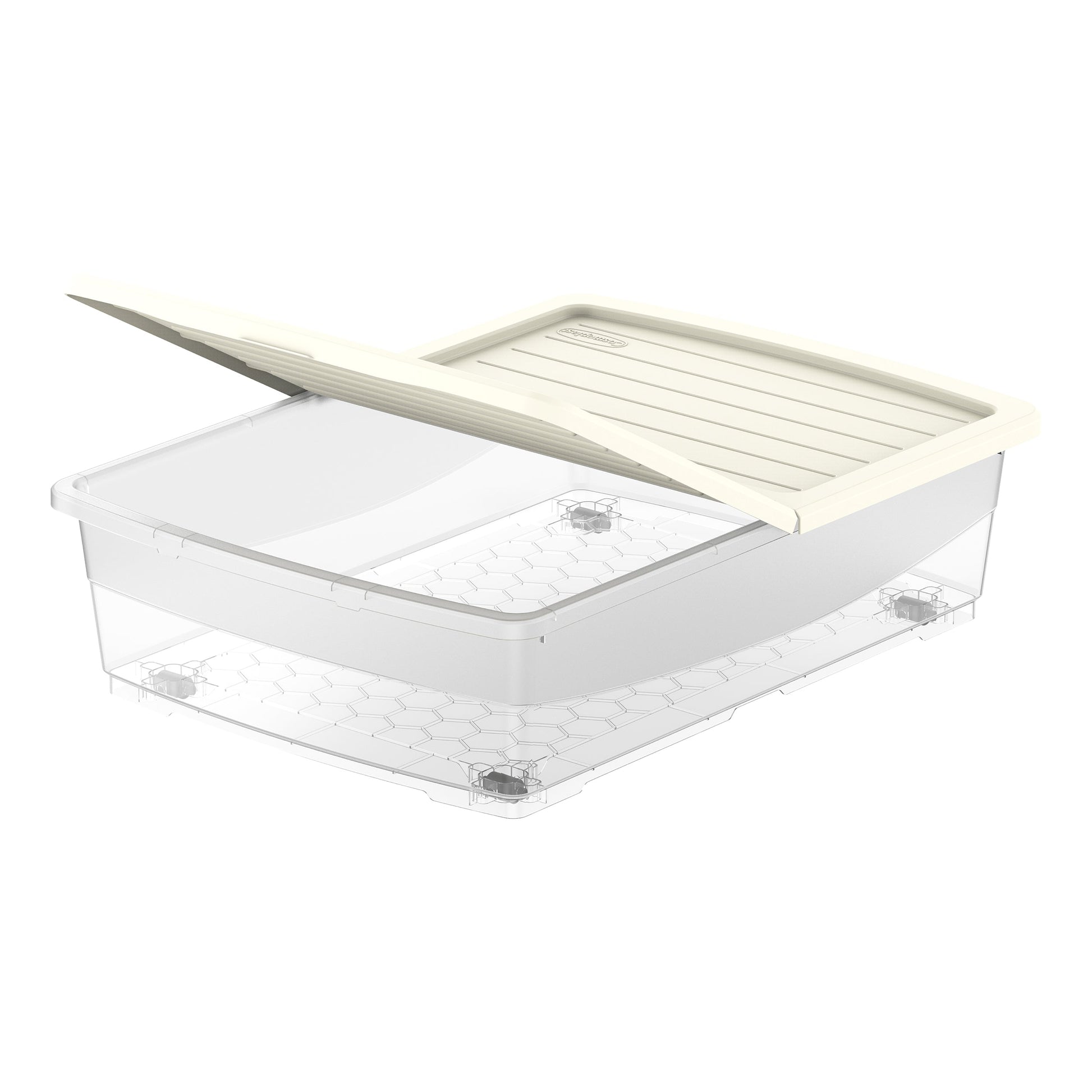 45L Clear Plastic Underbed Storage Box with Wheels & Lockable Lid - Cosmoplast Qatar