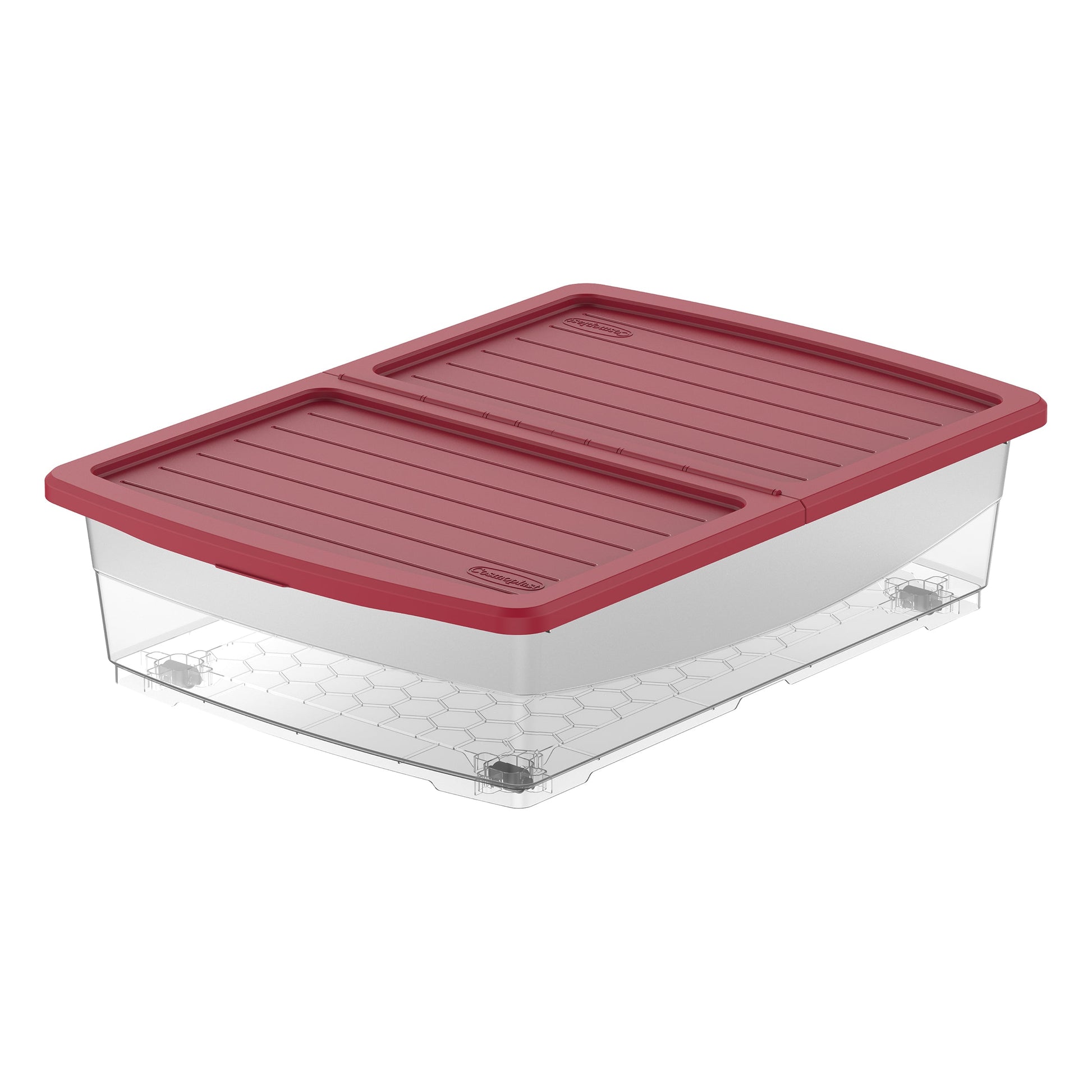 45L Clear Plastic Underbed Storage Box with Wheels & Lockable Lid - Cosmoplast Qatar