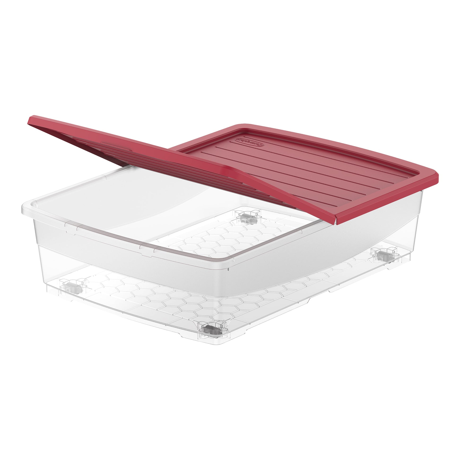 45L Clear Plastic Underbed Storage Box with Wheels & Lockable Lid - Cosmoplast Qatar