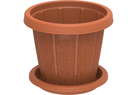 Cedargrain 10" Flowerpot with Tray - Cosmoplast Qatar