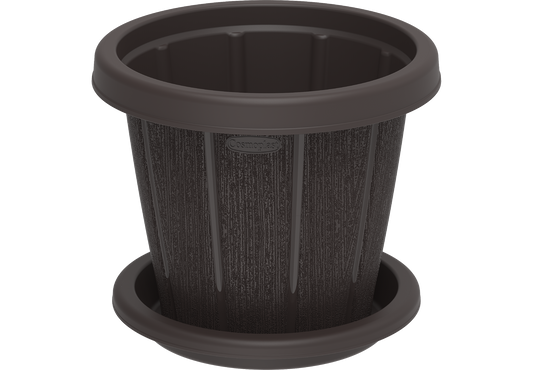 Cedargrain 6" Flowerpot with Tray - Cosmoplast Qatar
