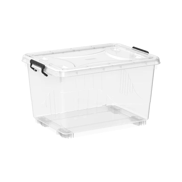 55L Clear Plastic Storage Box with Wheels & Lockable Lid