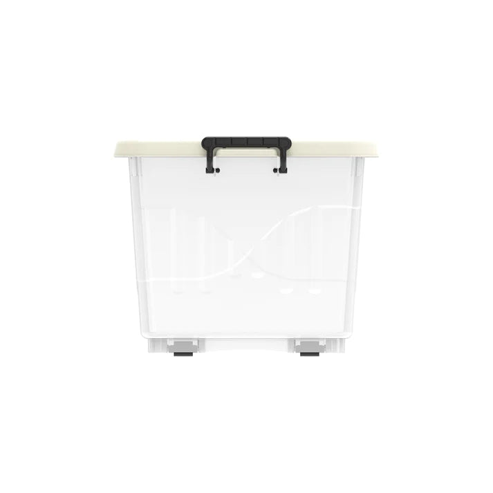 82L Clear Plastic Storage Box with Wheels & Lockable Lid - Cosmoplast Qatar