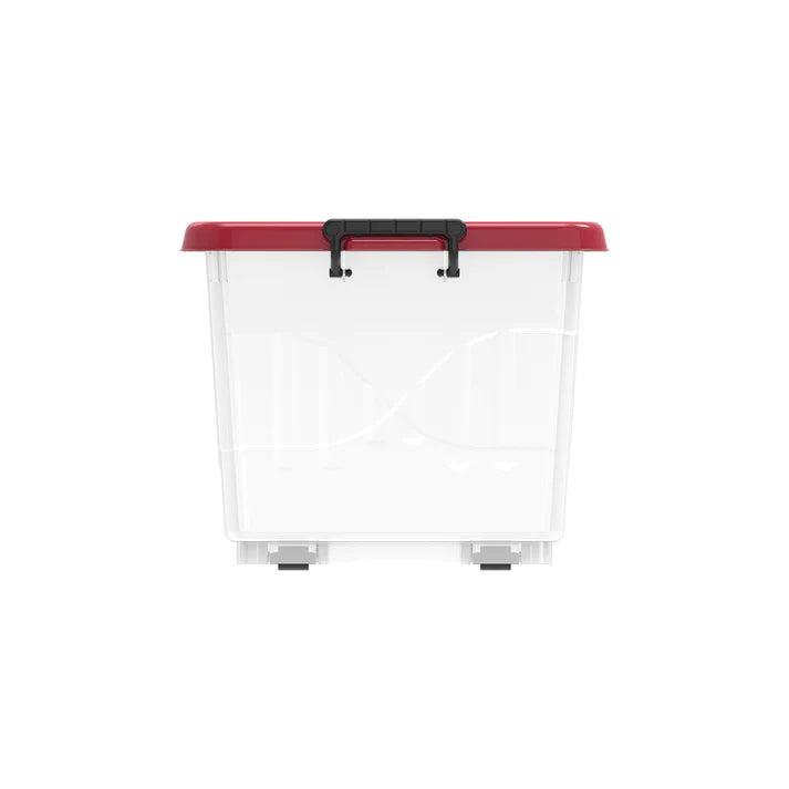 55L Clear Plastic Storage Box with Wheels & Lockable Lid