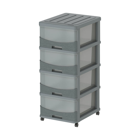 Cedargrain 4 Tiers Storage Cabinet with Drawers & Wheels - Cosmoplast Qatar